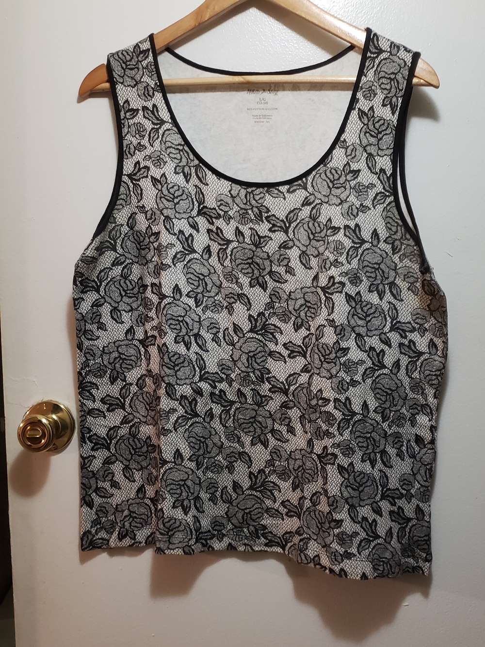 White Stag Sleeveless  Lace Print Overlayed Look Tank Top - Black/White